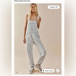 NWT Free People Ziggy Overalls in Bleach Blue